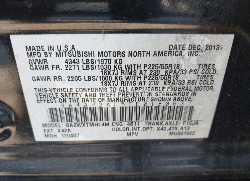 Photo 9 of 2014 Mitsubishi Outlander SPORT ES (VIN 4A4AP3AU5EE018063)