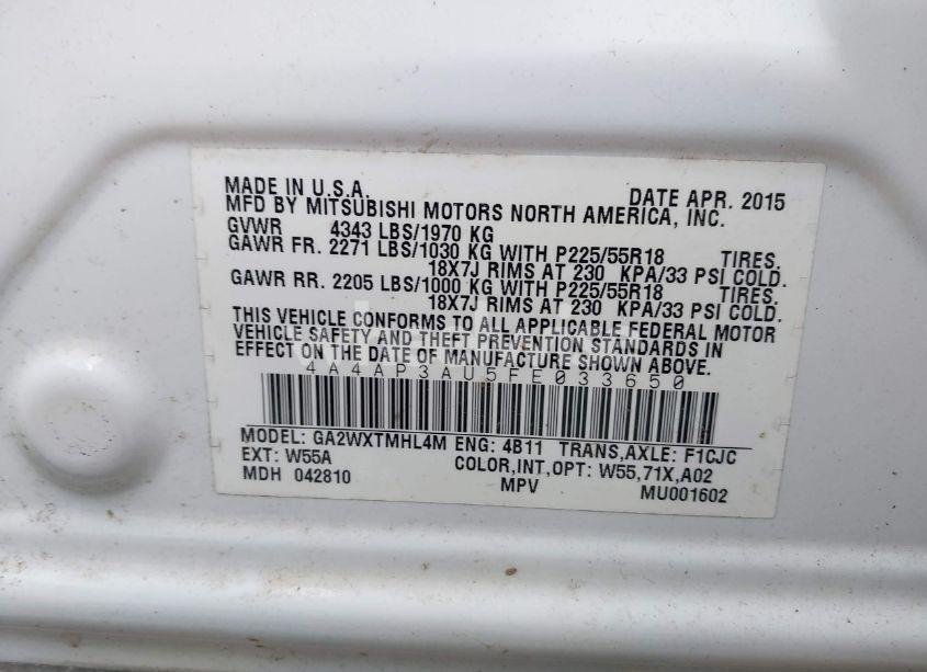 Photo 9 of 2015 Mitsubishi Outlander SPORT ES (VIN 4A4AP3AU5FE033650)