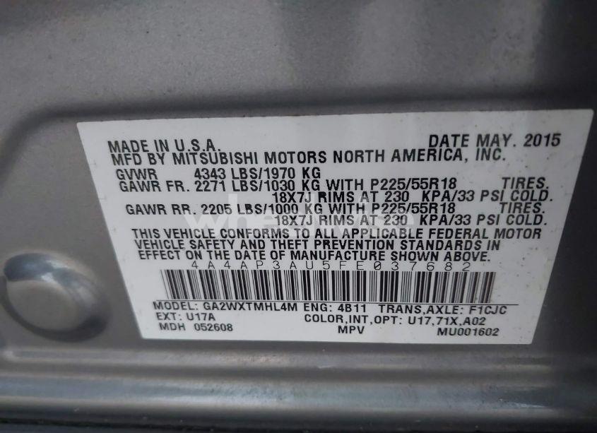 Photo 9 of 2015 Mitsubishi Outlander SPORT (VIN 4A4AP3AU5FE037682)