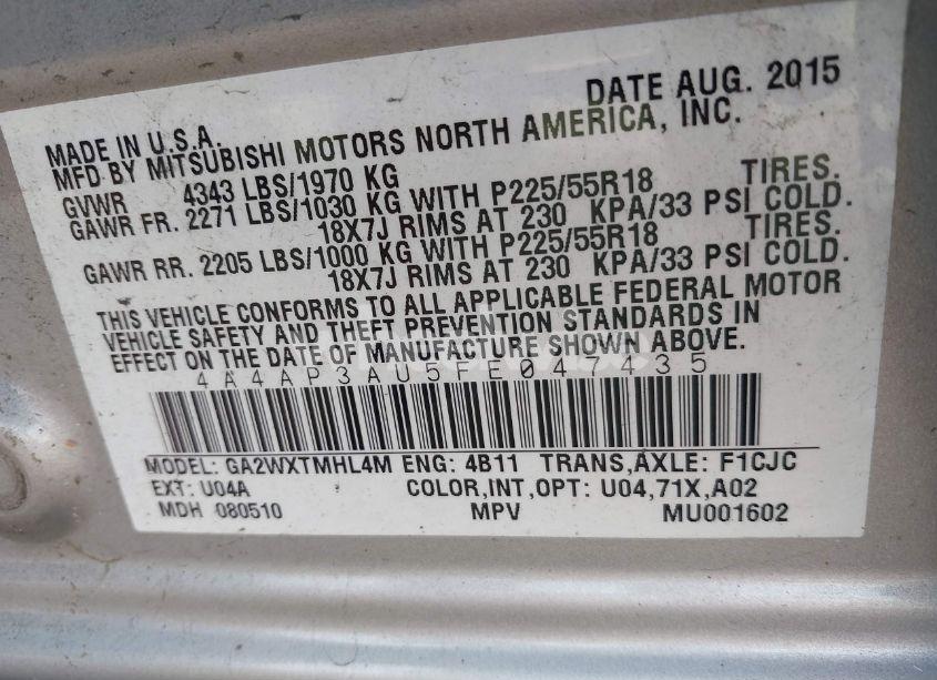 Photo 9 of 2015 Mitsubishi Outlander SPORT ES (VIN 4A4AP3AU5FE047435)