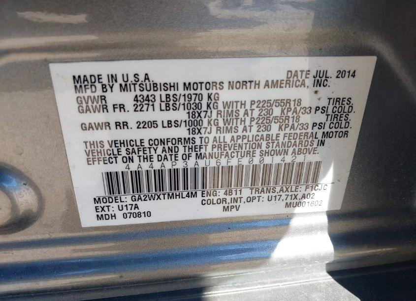 Photo 9 of 2015 Mitsubishi Outlander SPORT ES (VIN 4A4AP3AU6FE001421)