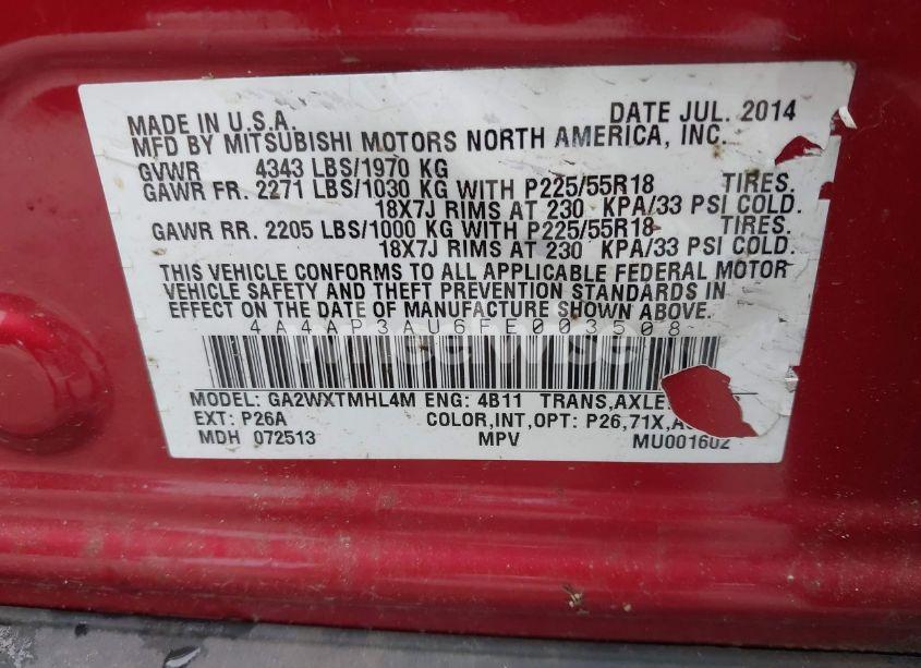 Photo 9 of 2015 Mitsubishi Outlander SPORT ES (VIN 4A4AP3AU6FE003508)