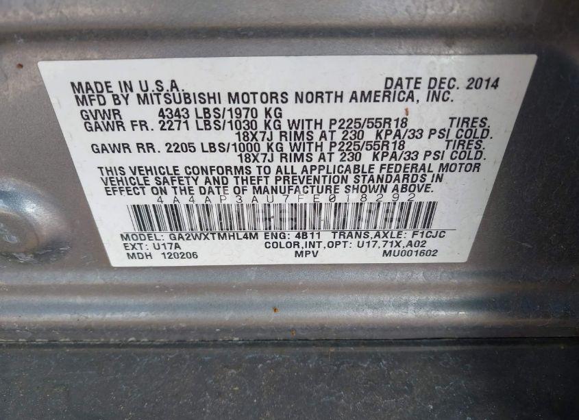 Photo 9 of 2015 Mitsubishi Outlander SPORT ES (VIN 4A4AP3AU7FE018292)