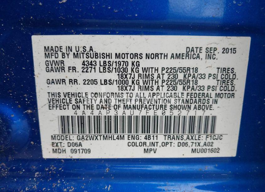 Photo 9 of 2015 Mitsubishi Outlander SPORT ES (VIN 4A4AP3AU7FE052717)