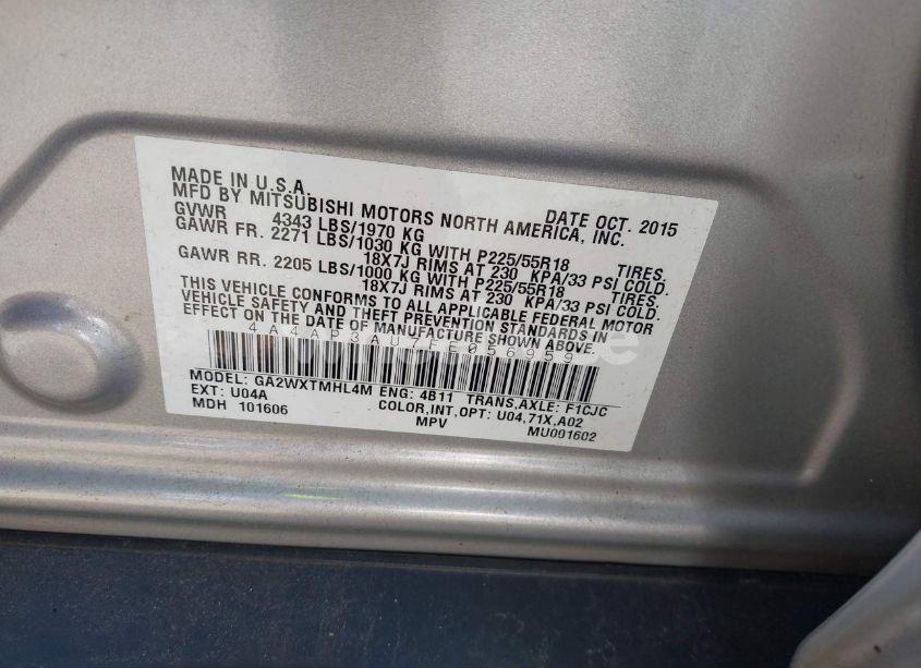 Photo 9 of 2015 Mitsubishi Outlander SPORT ES (VIN 4A4AP3AU7FE056959)