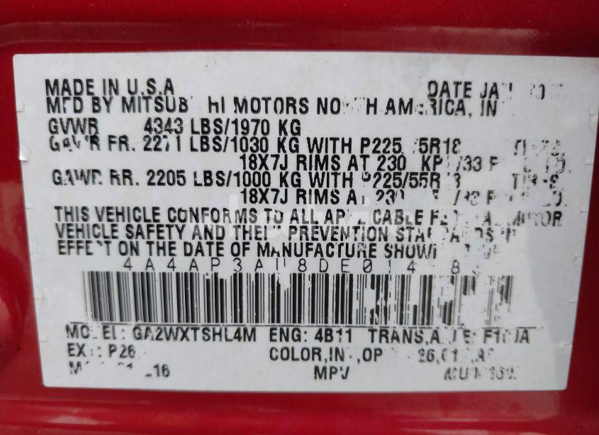 Photo 9 of 2013 Mitsubishi Outlander SPORT ES (VIN 4A4AP3AU8DE014183)