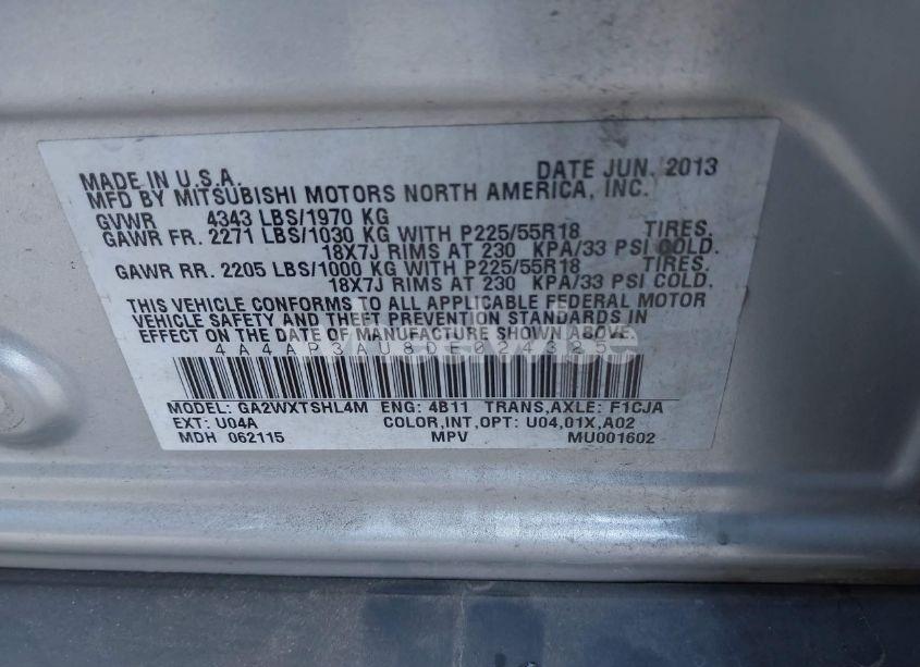 Photo 9 of 2013 Mitsubishi Outlander SPORT ES (VIN 4A4AP3AU8DE024325)