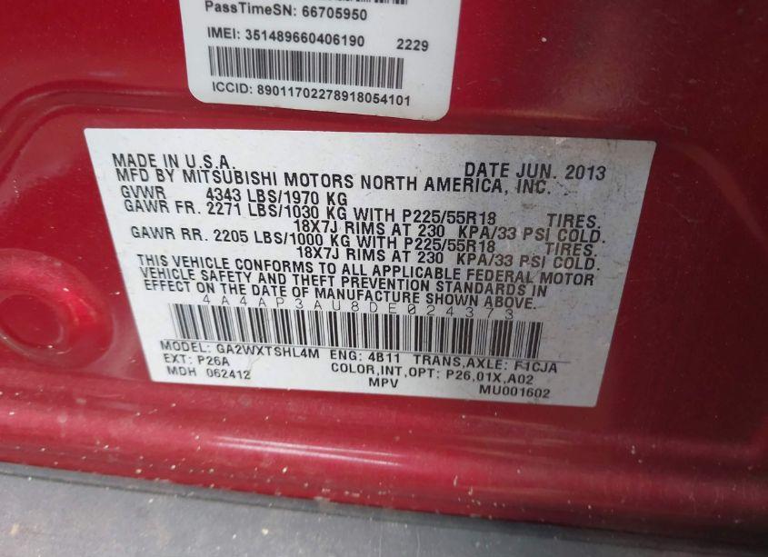 Photo 9 of 2013 Mitsubishi Outlander SPORT ES (VIN 4A4AP3AU8DE024373)