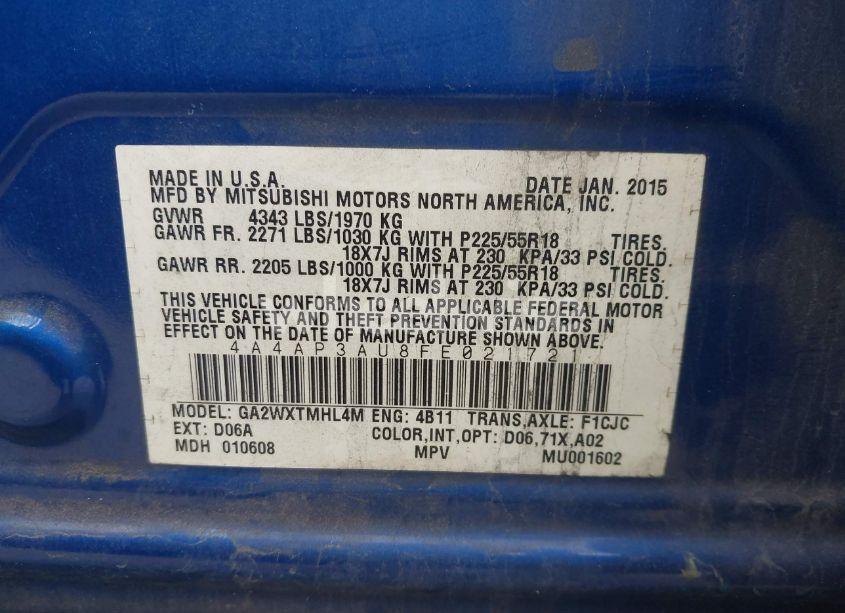 Photo 9 of 2015 Mitsubishi Outlander SPORT ES (VIN 4A4AP3AU8FE021721)