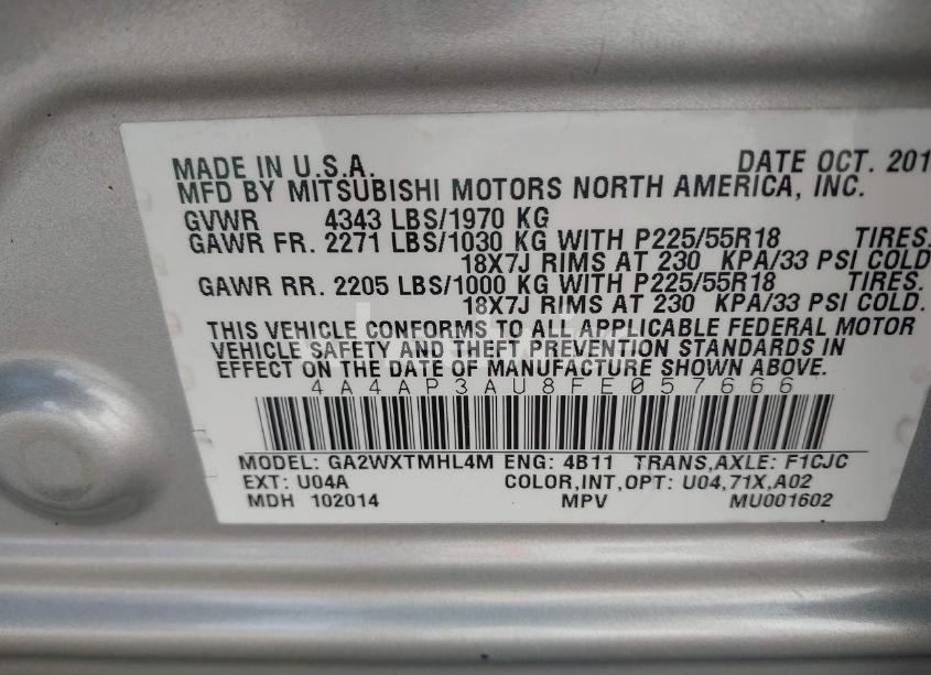 Photo 9 of 2015 Mitsubishi Outlander SPORT ES (VIN 4A4AP3AU8FE057666)