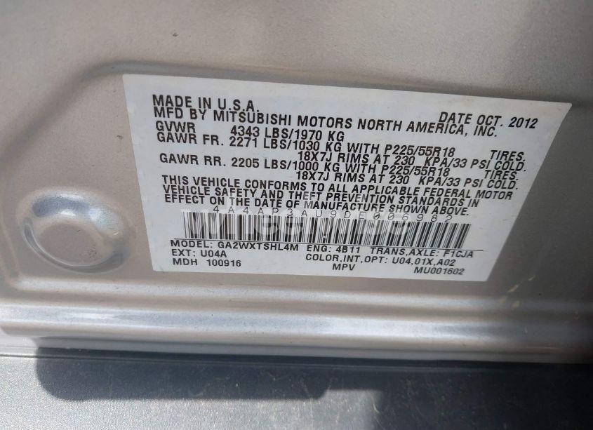 Photo 9 of 2013 Mitsubishi Outlander SPORT ES (VIN 4A4AP3AU9DE006982)