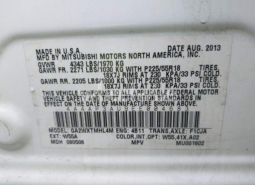 Photo 9 of 2014 Mitsubishi Outlander SPORT ES (VIN 4A4AP3AU9EE004683)