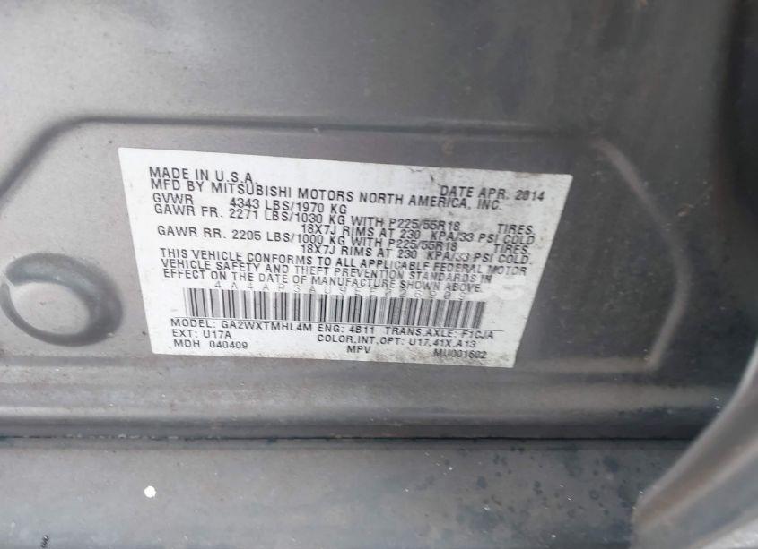 Photo 9 of 2014 Mitsubishi Outlander SPORT ES (VIN 4A4AP3AU9EE026909)