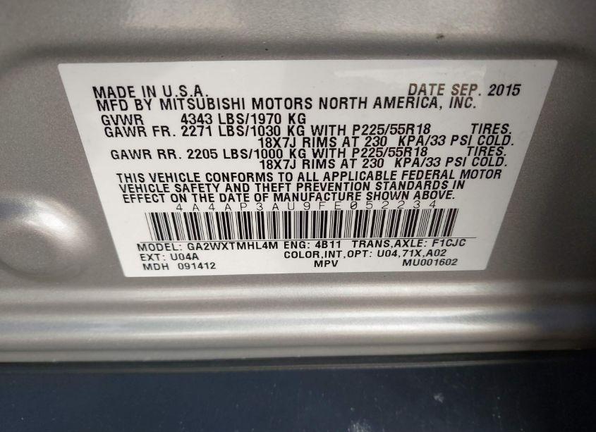 Photo 9 of 2015 Mitsubishi Outlander SPORT ES (VIN 4A4AP3AU9FE052234)