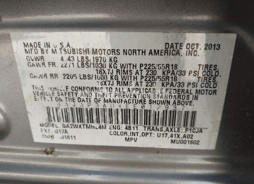 Photo 9 of 2014 Mitsubishi Outlander SPORT ES (VIN 4A4AP3AUXEE012937)