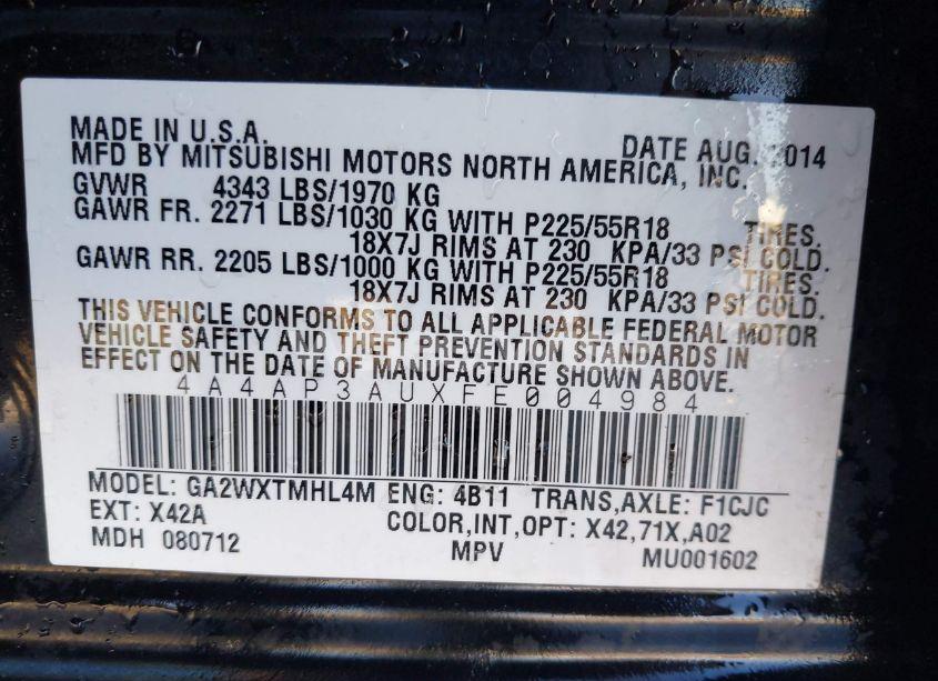 Photo 9 of 2015 Mitsubishi Outlander SPORT ES (VIN 4A4AP3AUXFE004984)