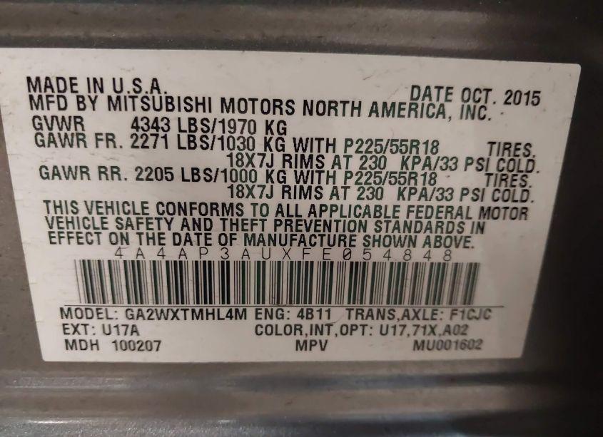 Photo 9 of 2015 Mitsubishi Outlander SPORT ES (VIN 4A4AP3AUXFE054848)