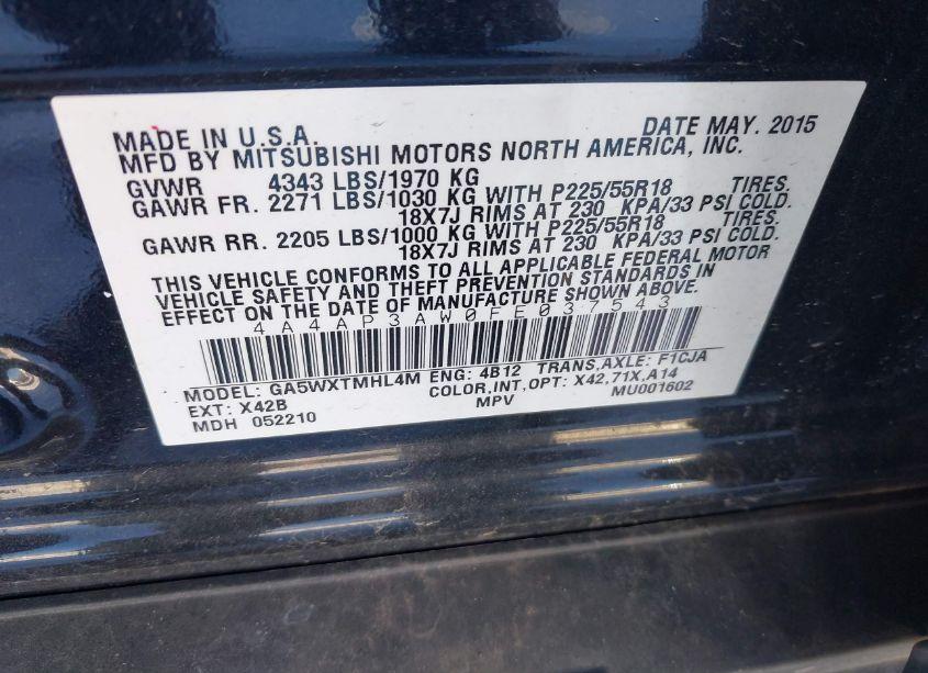 Photo 9 of 2015 Mitsubishi Outlander SPORT ES (VIN 4A4AP3AW0FE037543)