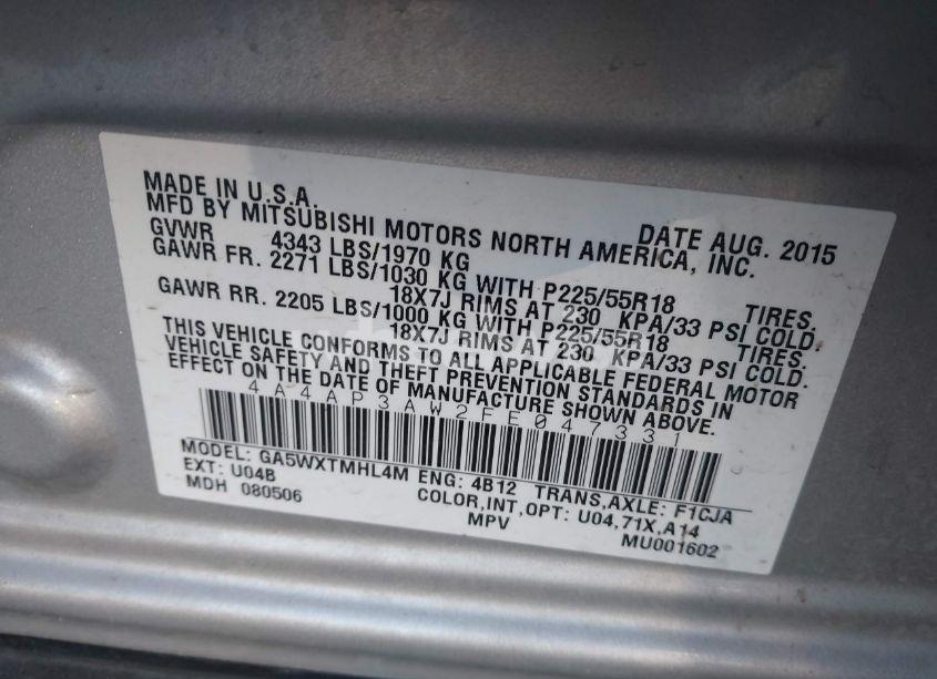 Photo 9 of 2015 Mitsubishi Outlander SPORT ES (VIN 4A4AP3AW2FE047331)