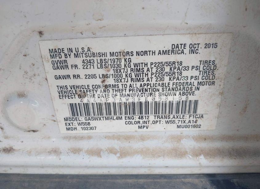 Photo 9 of 2015 Mitsubishi Outlander SPORT ES (VIN 4A4AP3AW3FE058158)