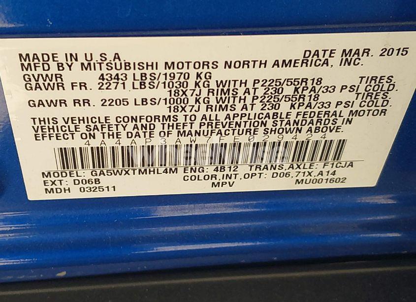 Photo 9 of 2015 Mitsubishi Outlander SPORT ES (VIN 4A4AP3AW7FE029424)