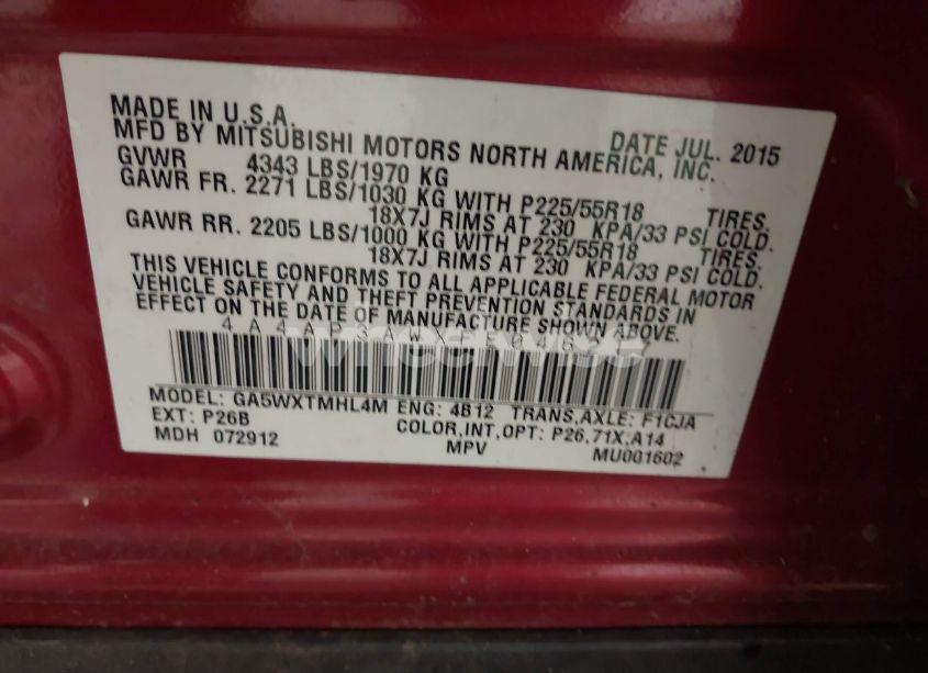 Photo 9 of 2015 Mitsubishi Outlander SPORT ES (VIN 4A4AP3AWXFE046217)