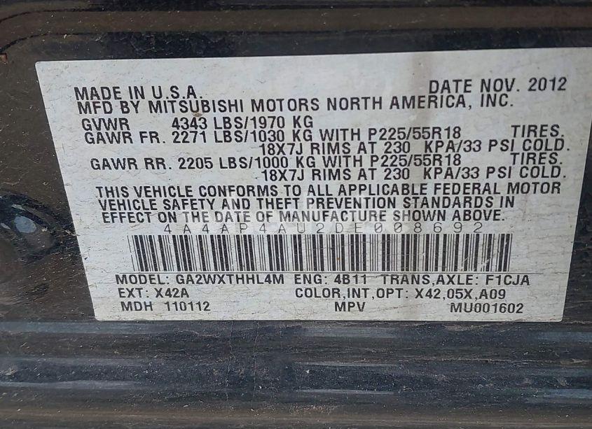 Photo 9 of 2013 Mitsubishi Outlander SPORT SE (VIN 4A4AP4AU2DE008692)