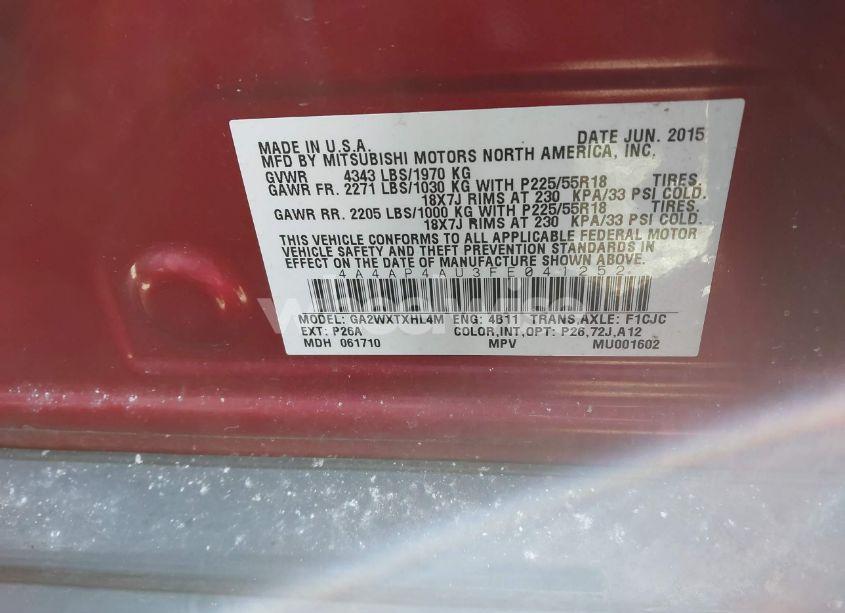 Photo 9 of 2015 Mitsubishi Outlander SPORT SE (VIN 4A4AP4AU3FE041252)