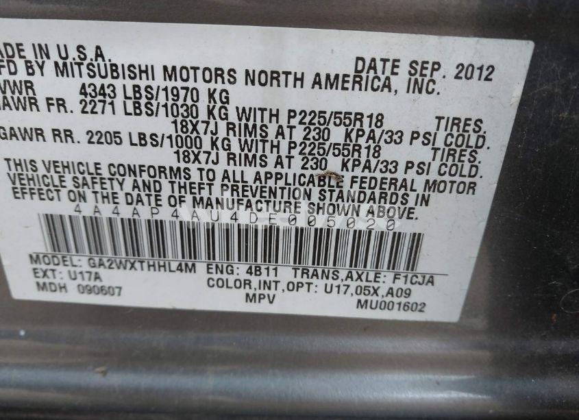 Photo 9 of 2013 Mitsubishi Outlander SPORT SE (VIN 4A4AP4AU4DE005020)