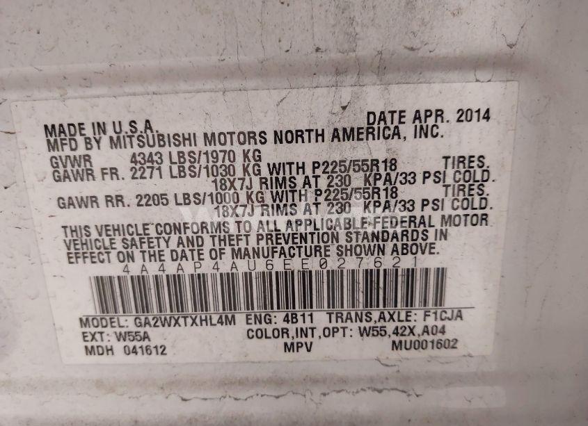 Photo 9 of 2014 Mitsubishi Outlander SPORT SE (VIN 4A4AP4AU6EE027621)