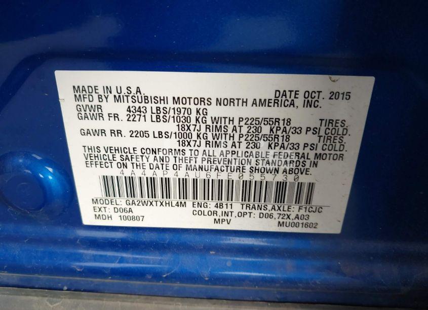 Photo 9 of 2015 Mitsubishi Outlander SPORT SE (VIN 4A4AP4AU6FE055730)