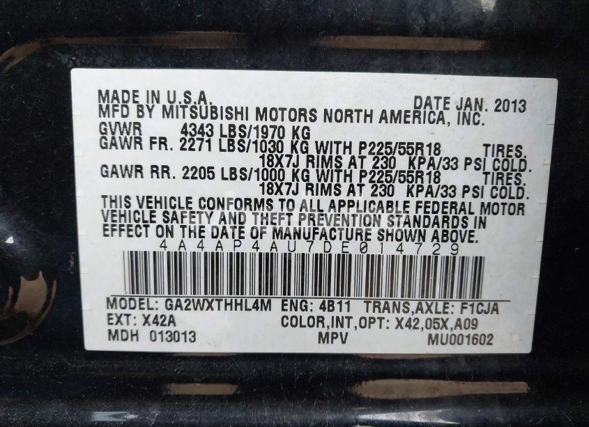 Photo 9 of 2013 Mitsubishi Outlander SPORT SE (VIN 4A4AP4AU7DE014729)