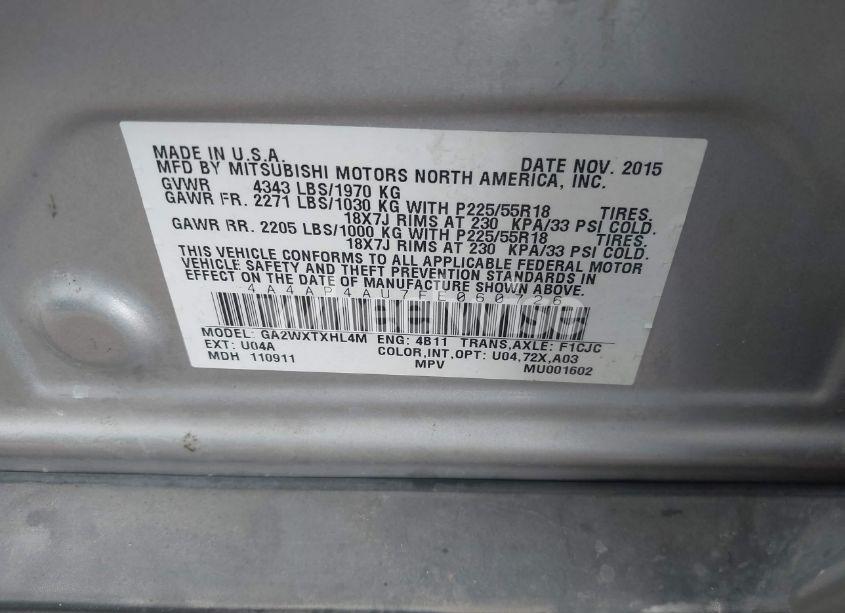 Photo 9 of 2015 Mitsubishi Outlander SPORT SE (VIN 4A4AP4AU7FE060726)