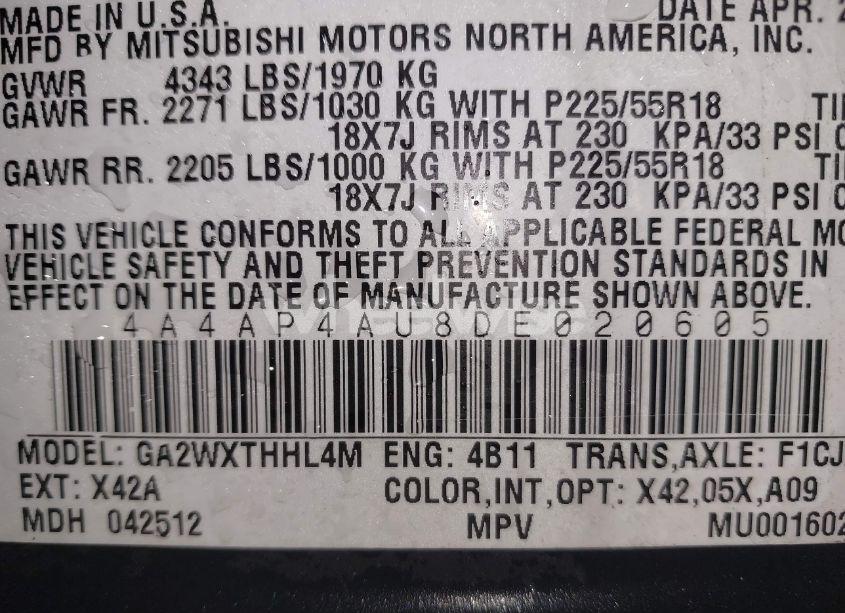 Photo 9 of 2013 Mitsubishi Outlander SPORT SE (VIN 4A4AP4AU8DE020605)