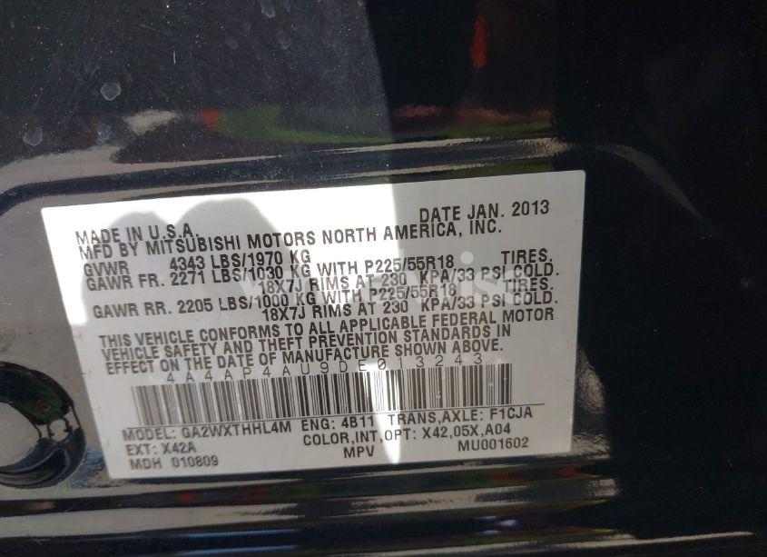 Photo 9 of 2013 Mitsubishi Outlander SPORT SE (VIN 4A4AP4AU9DE013243)