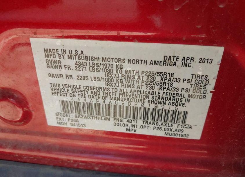 Photo 9 of 2013 Mitsubishi Outlander SPORT SE (VIN 4A4AP4AU9DE019916)