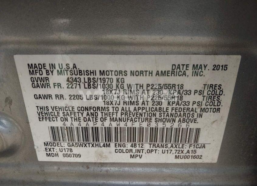 Photo 9 of 2015 Mitsubishi Outlander SPORT (VIN 4A4AP4AW4FE035266)