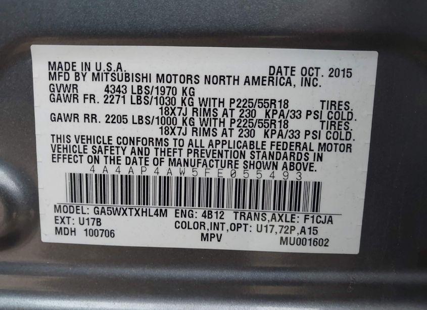 Photo 9 of 2015 Mitsubishi Outlander SPORT GT (VIN 4A4AP4AW5FE055493)