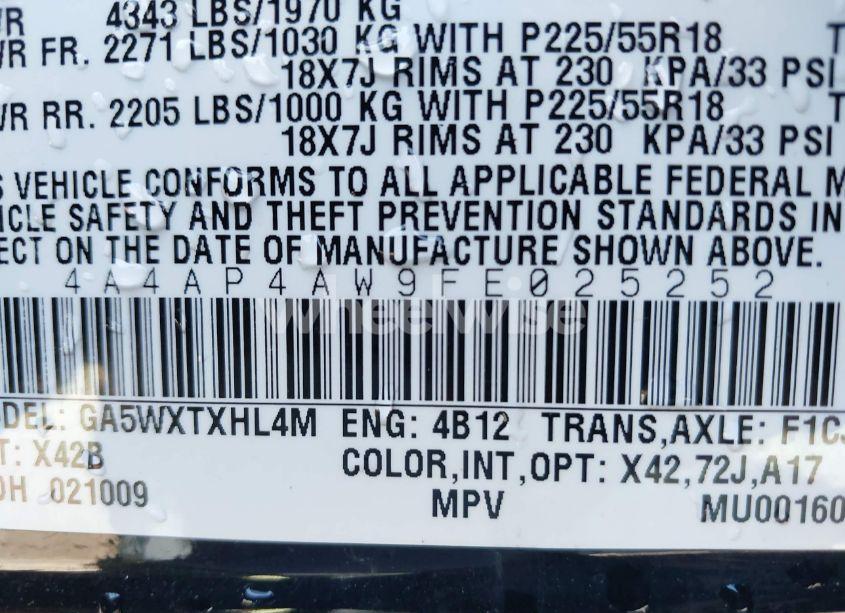 Photo 9 of 2015 Mitsubishi Outlander SPORT GT (VIN 4A4AP4AW9FE025252)