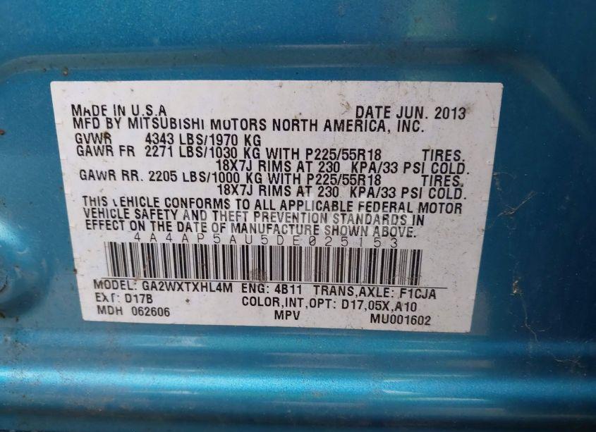 Photo 9 of 2013 Mitsubishi Outlander SPORT LE (VIN 4A4AP5AU5DE025153)