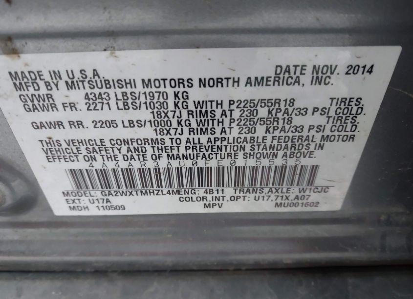 Photo 9 of 2015 Mitsubishi Outlander SPORT ES (VIN 4A4AR3AU0FE015535)