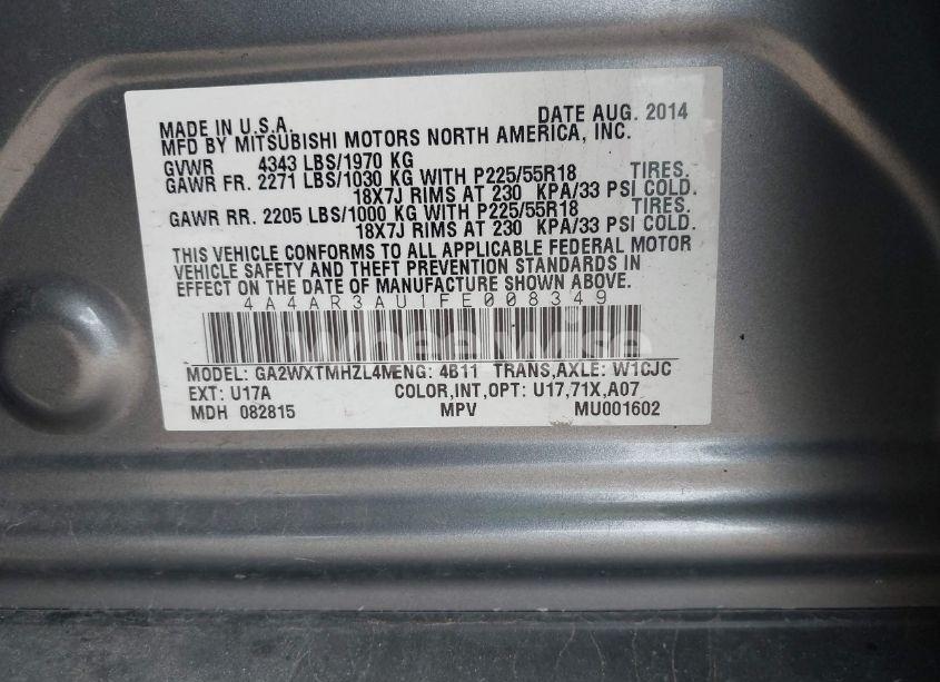 Photo 9 of 2015 Mitsubishi Outlander SPORT ES (VIN 4A4AR3AU1FE008349)