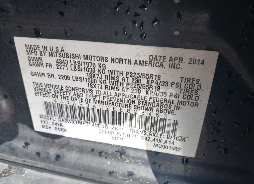 Photo 9 of 2014 Mitsubishi Outlander SPORT ES (VIN 4A4AR3AU2EE028463)