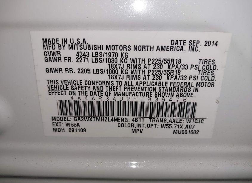 Photo 9 of 2015 Mitsubishi Outlander SPORT ES (VIN 4A4AR3AU2FE009476)