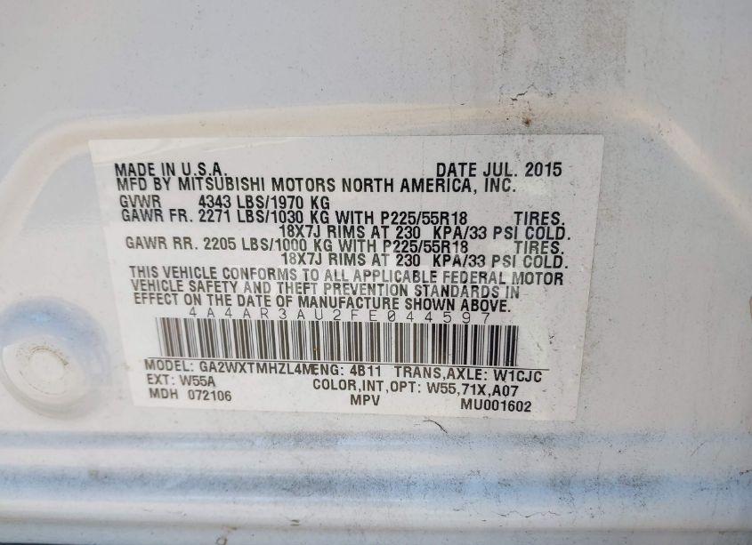 Photo 9 of 2015 Mitsubishi Outlander SPORT ES (VIN 4A4AR3AU2FE044597)