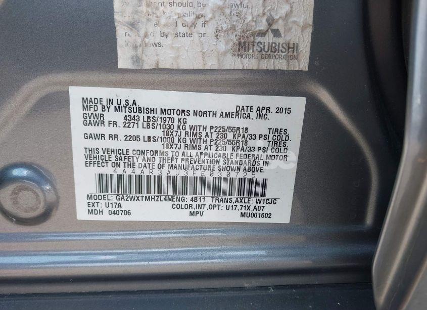 Photo 9 of 2015 Mitsubishi Outlander SPORT ES (VIN 4A4AR3AU3FE030725)