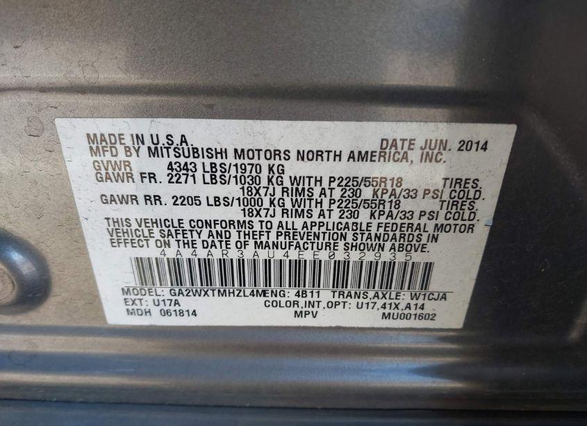 Photo 9 of 2014 Mitsubishi Outlander SPORT ES (VIN 4A4AR3AU4EE032935)