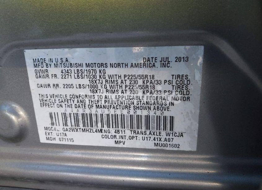 Photo 9 of 2014 Mitsubishi Outlander SPORT ES (VIN 4A4AR3AU5EE001340)