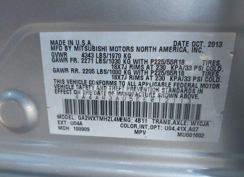 Photo 9 of 2014 Mitsubishi Outlander SPORT ES (VIN 4A4AR3AU5EE012113)