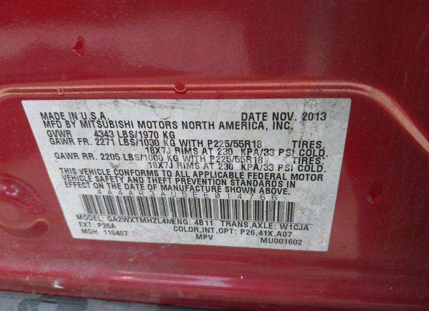 Photo 9 of 2014 Mitsubishi Outlander SPORT ES (VIN 4A4AR3AU5EE014766)